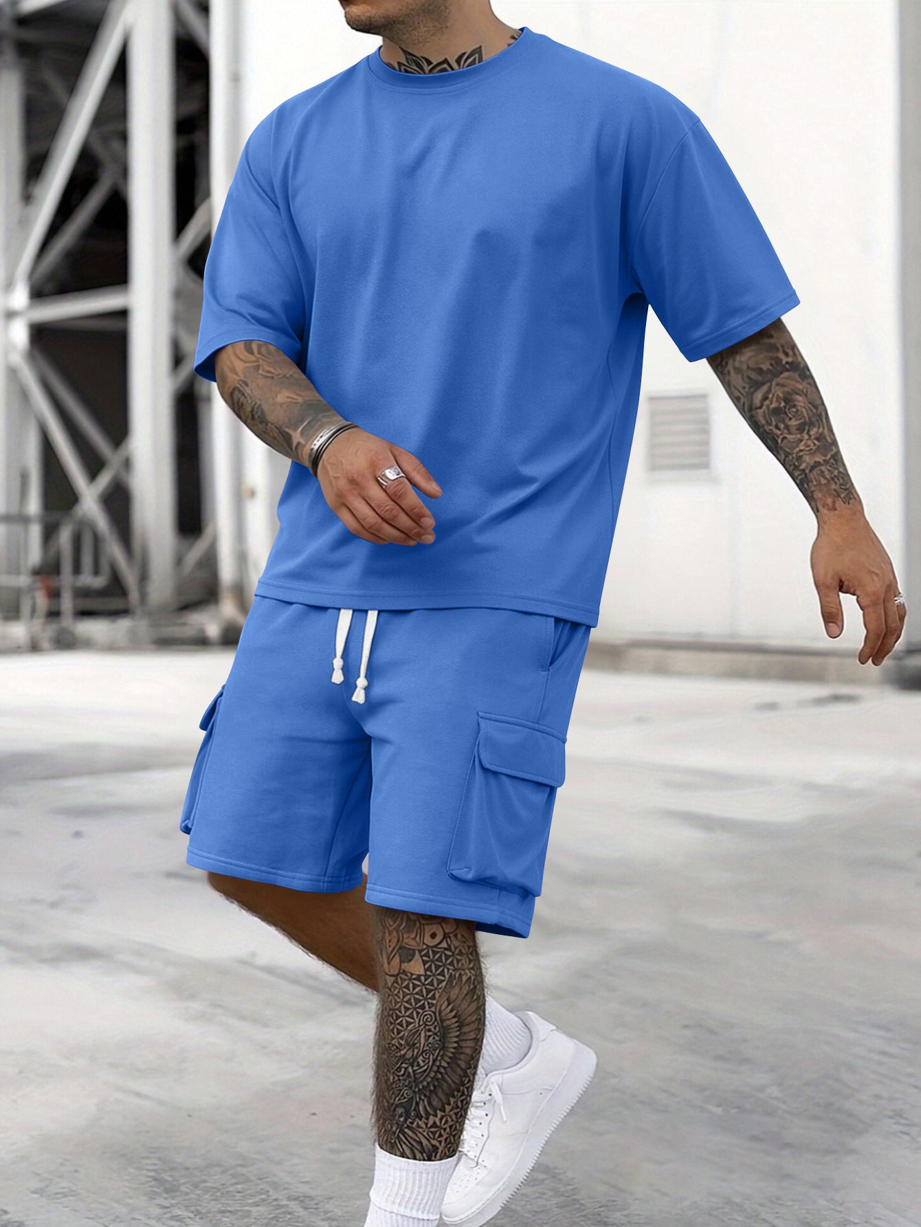 S-3XL Men's Sports T-shirt Workwear Shorts Casual Suit