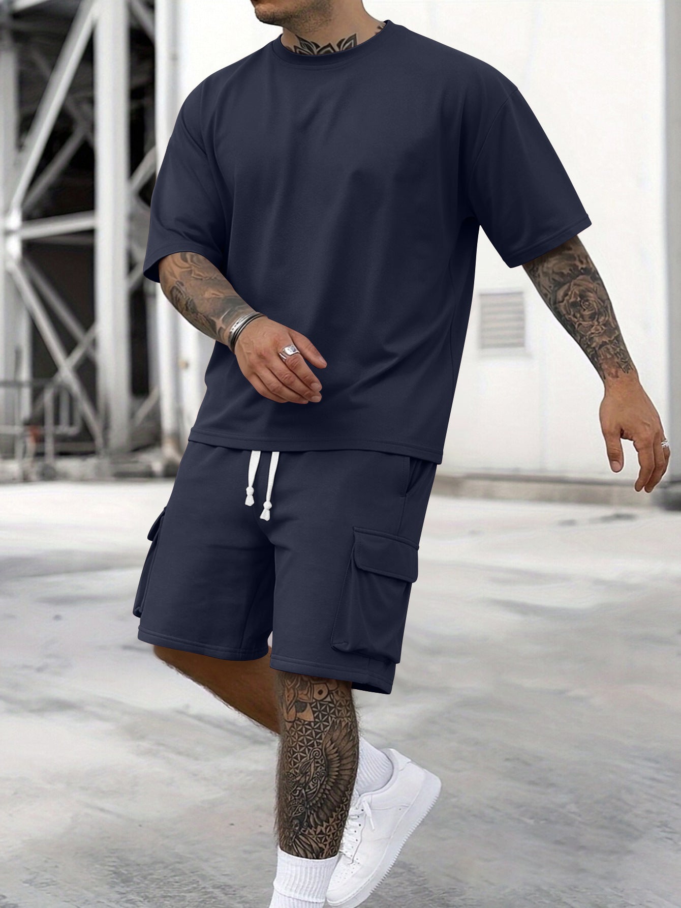 S-3XL Men's Sports T-shirt Workwear Shorts Casual Suit
