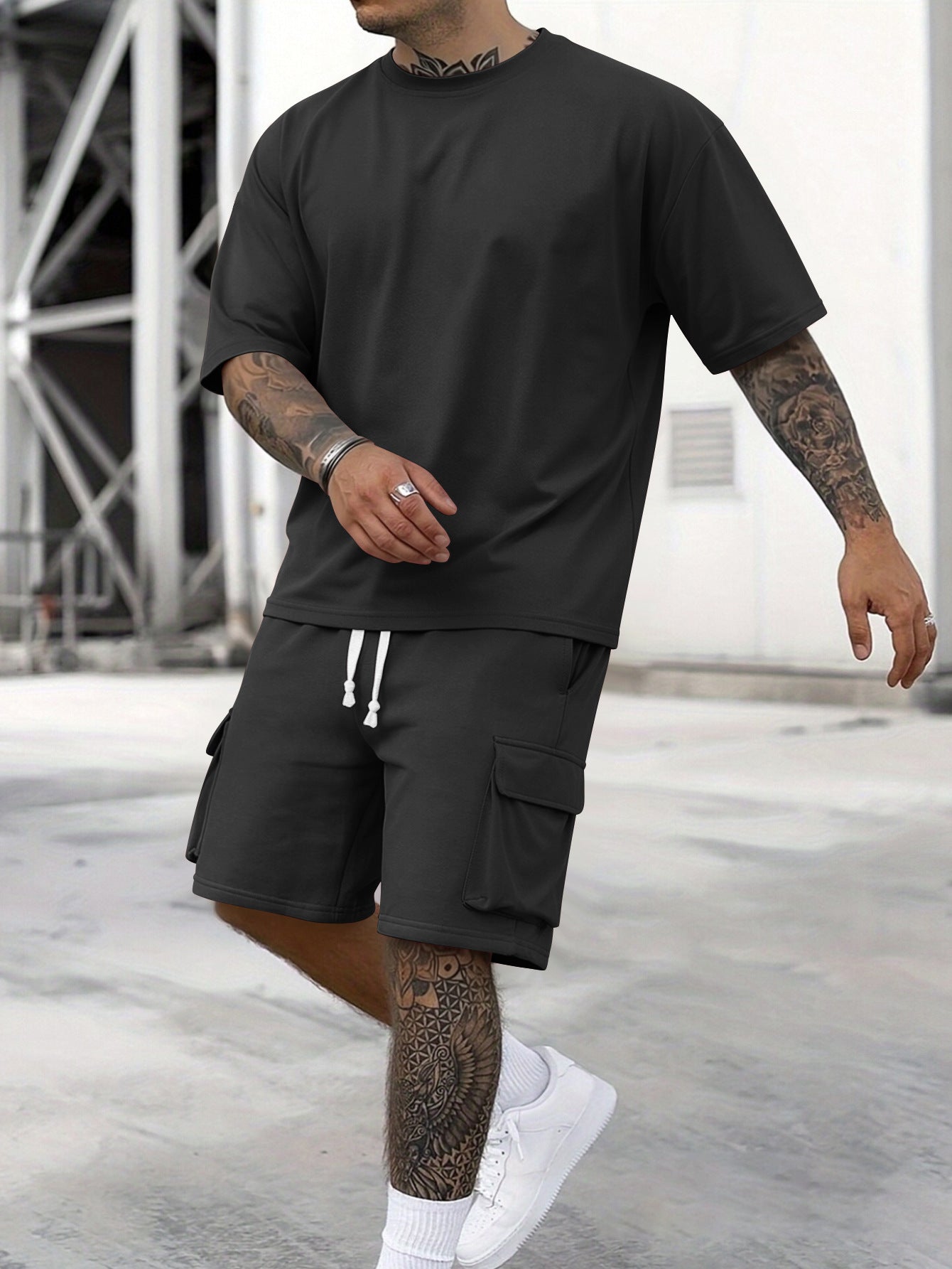 S-3XL Men's Sports T-shirt Workwear Shorts Casual Suit