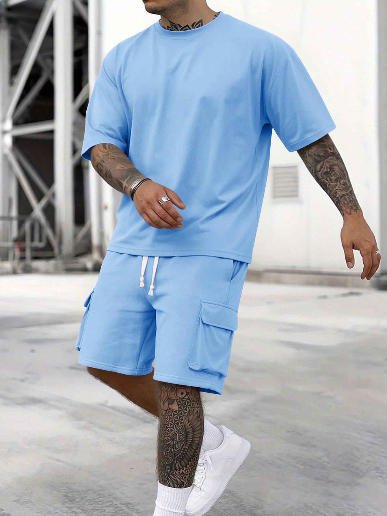 S-3XL Men's Sports T-shirt Workwear Shorts Casual Suit