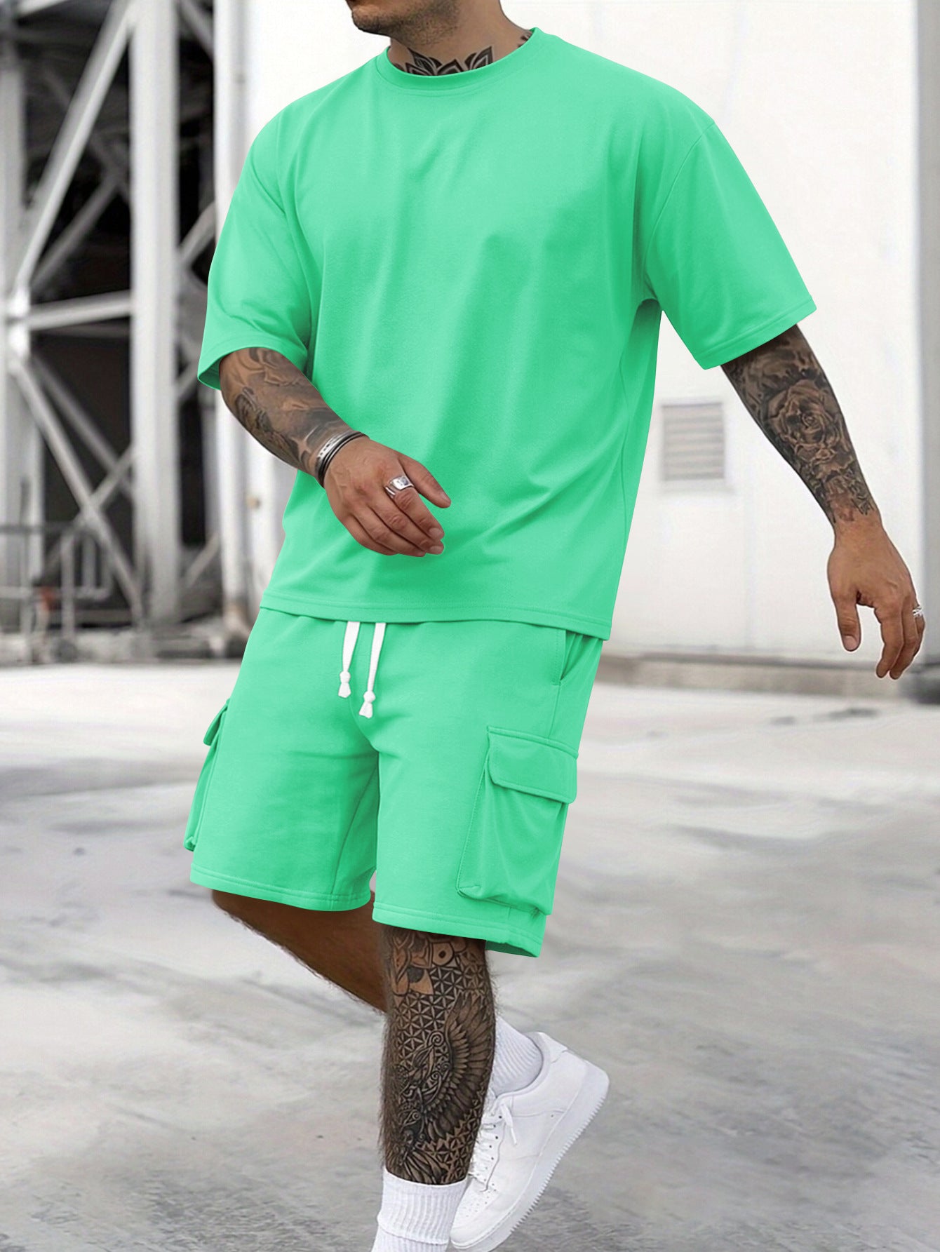 S-3XL Men's Sports T-shirt Workwear Shorts Casual Suit