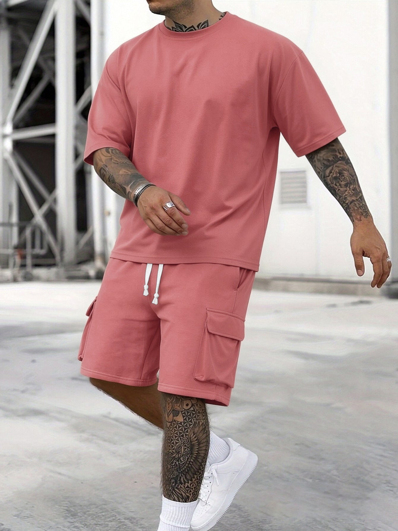 S-3XL Men's Sports T-shirt Workwear Shorts Casual Suit