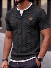 S-3XL Texture Jacquard Fake Two-piece Short-sleeved T-shirt