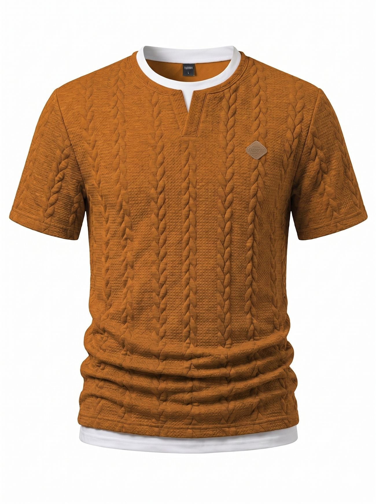 S-3XL Texture Jacquard Fake Two-piece Short-sleeved T-shirt