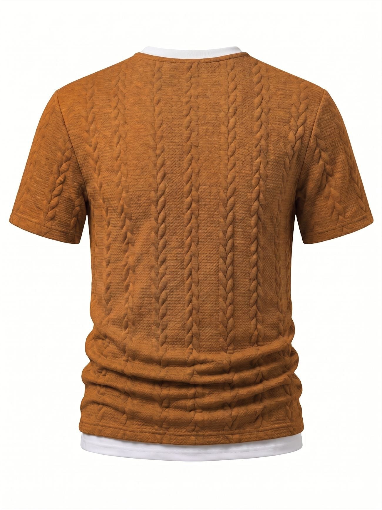 S-3XL Texture Jacquard Fake Two-piece Short-sleeved T-shirt