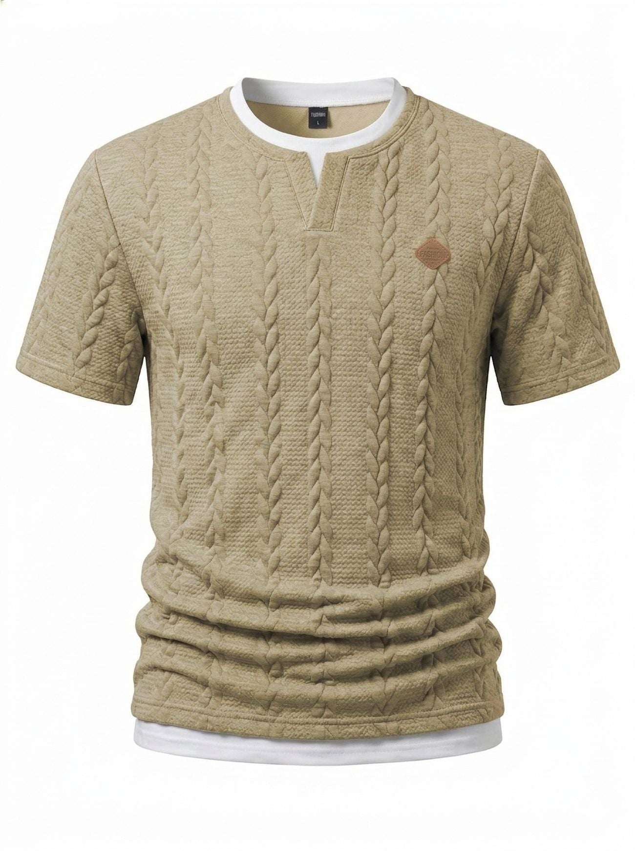 S-3XL Texture Jacquard Fake Two-piece Short-sleeved T-shirt