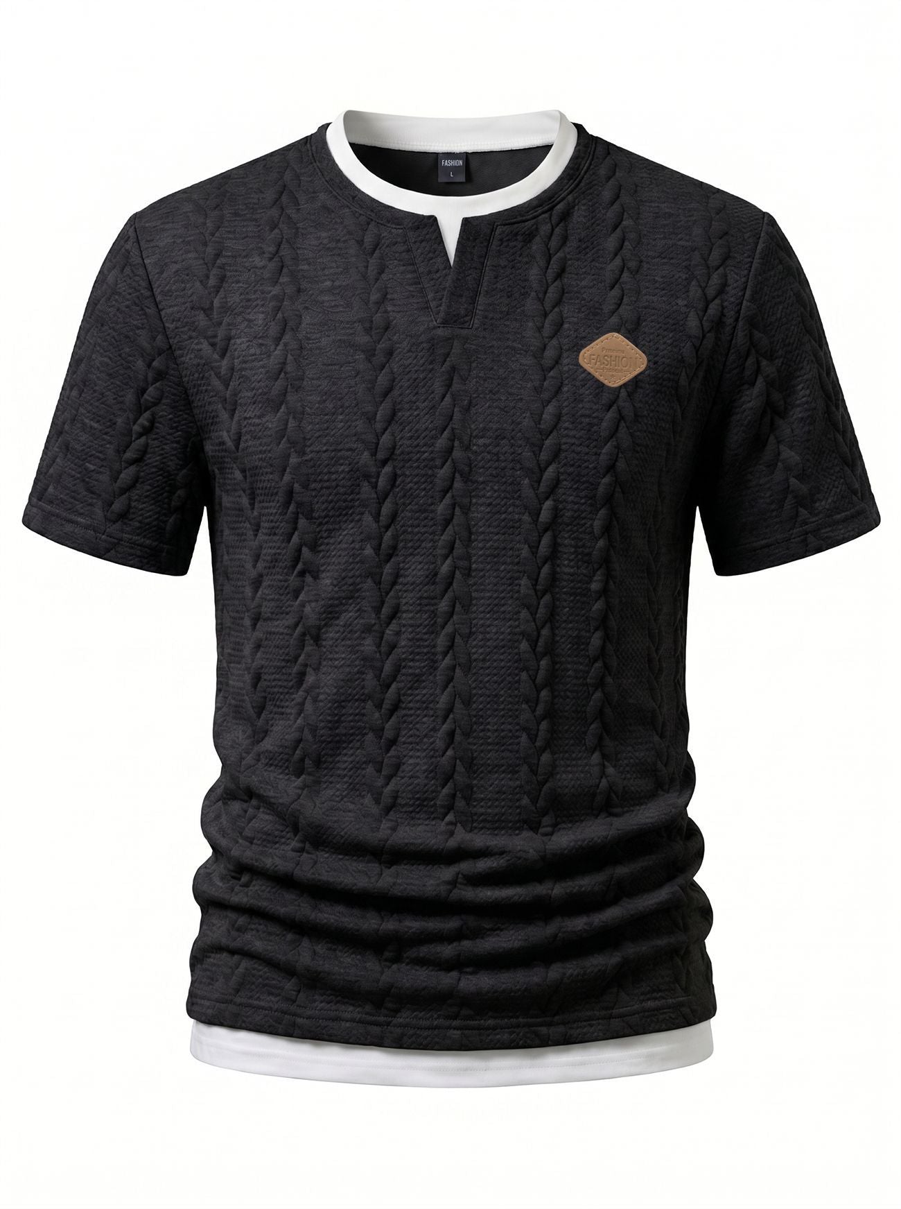 S-3XL Texture Jacquard Fake Two-piece Short-sleeved T-shirt