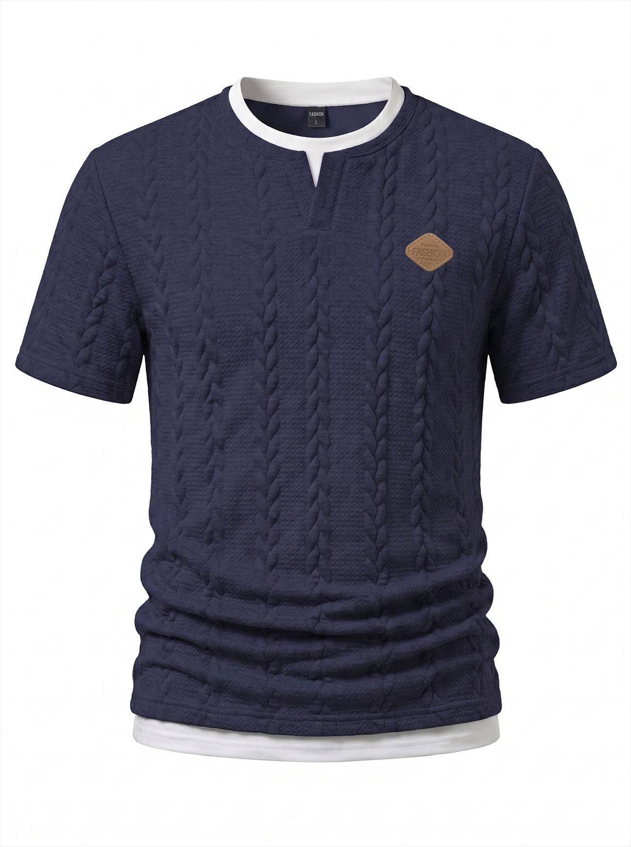 S-3XL Texture Jacquard Fake Two-piece Short-sleeved T-shirt