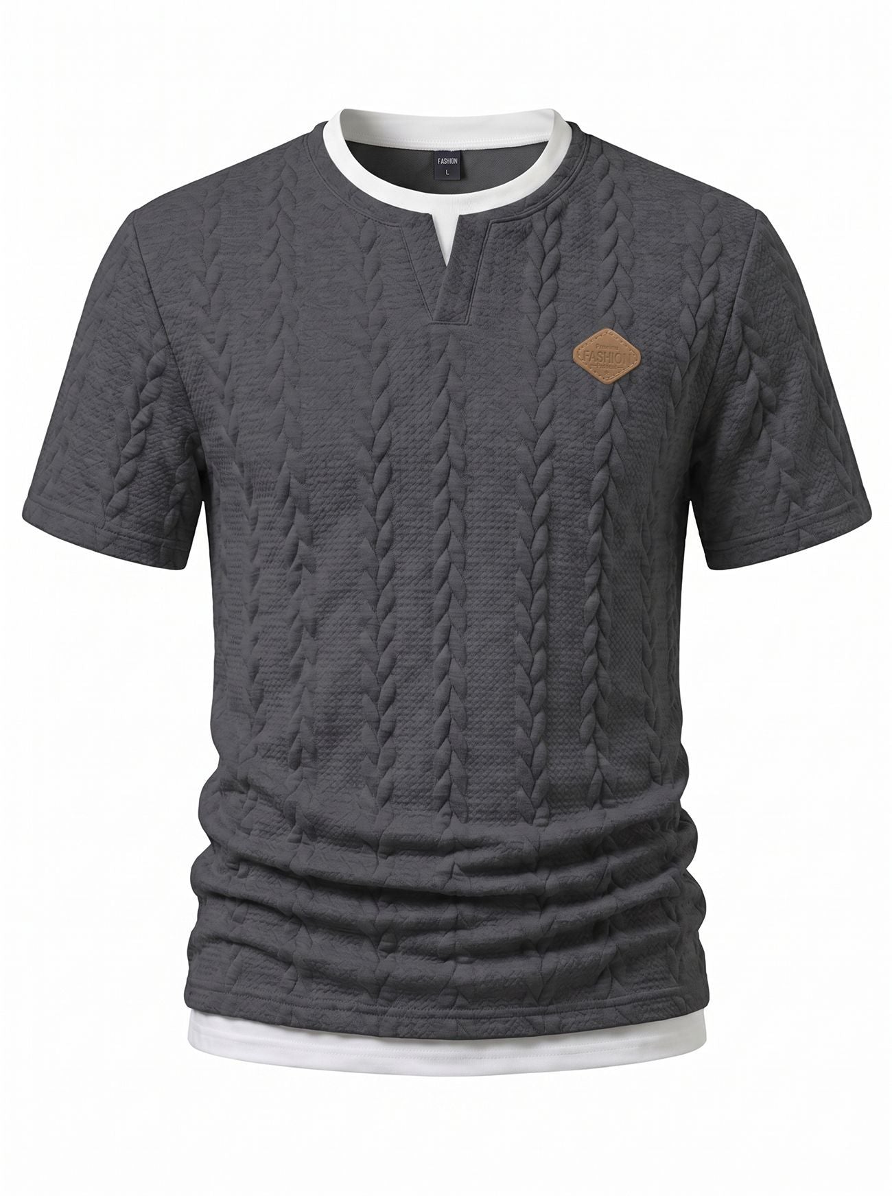 S-3XL Texture Jacquard Fake Two-piece Short-sleeved T-shirt