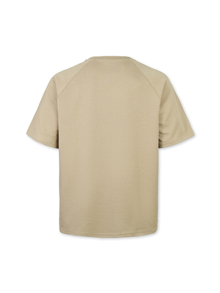S-3XL Waffled Solid Color Embroidered Raglan Crewneck Casual T-Shirt