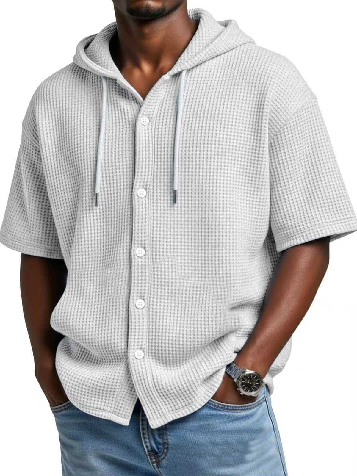 S-5XL Men's Hooded Loose Cardigan Short Sleeve T-shirt