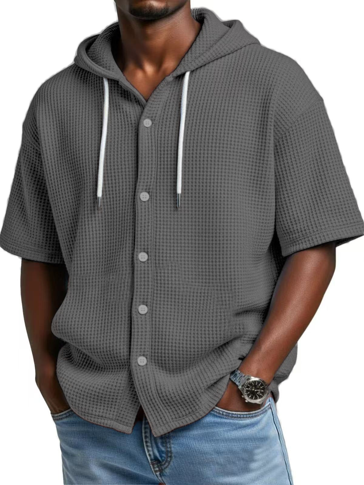 S-5XL Men's Hooded Loose Cardigan Short Sleeve T-shirt