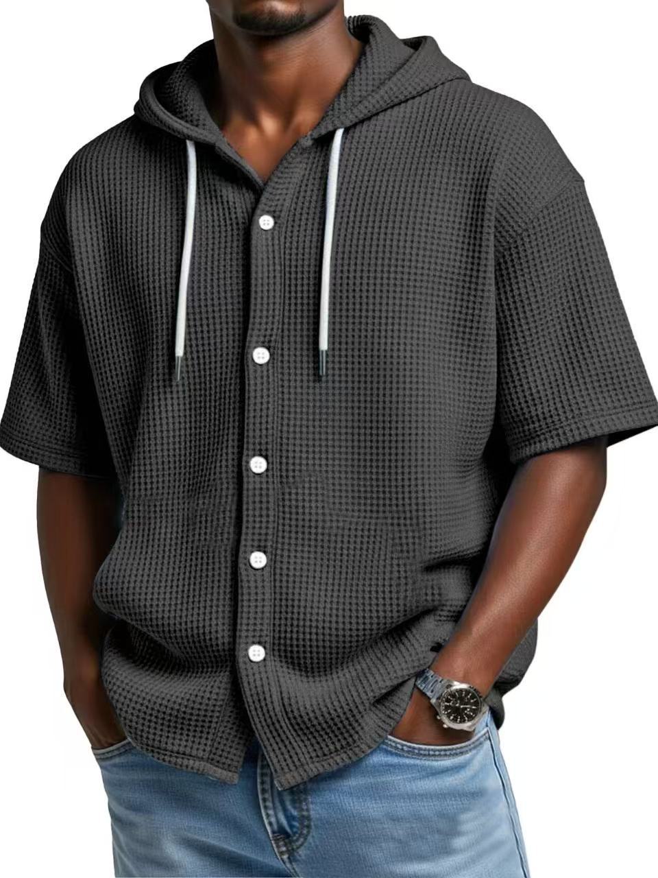 S-5XL Men's Hooded Loose Cardigan Short Sleeve T-shirt