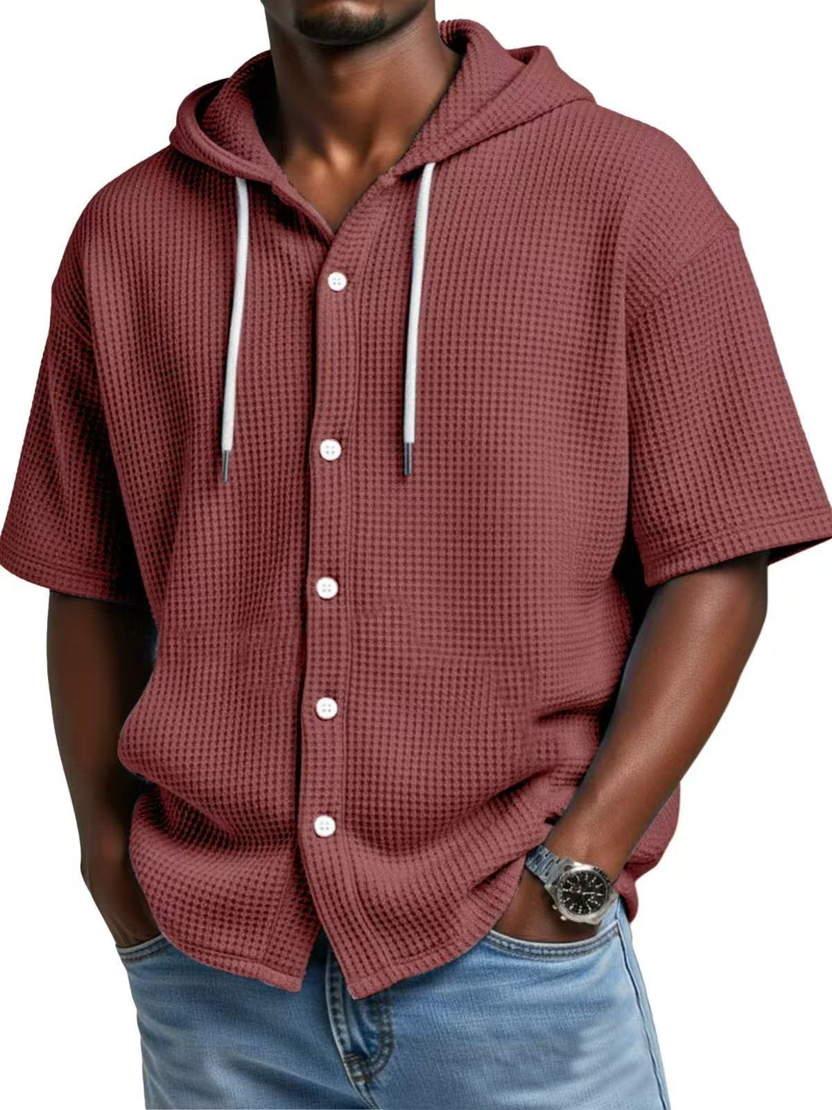 S-5XL Men's Hooded Loose Cardigan Short Sleeve T-shirt