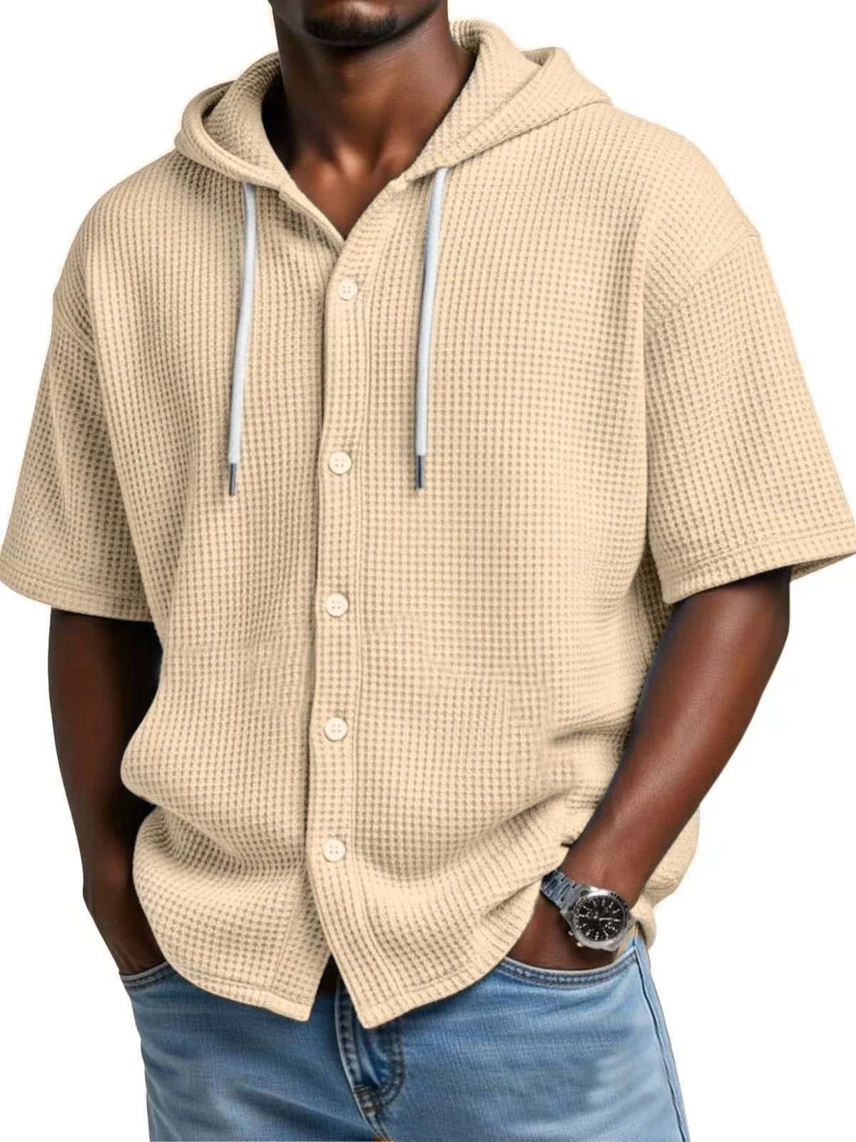 S-5XL Men's Hooded Loose Cardigan Short Sleeve T-shirt