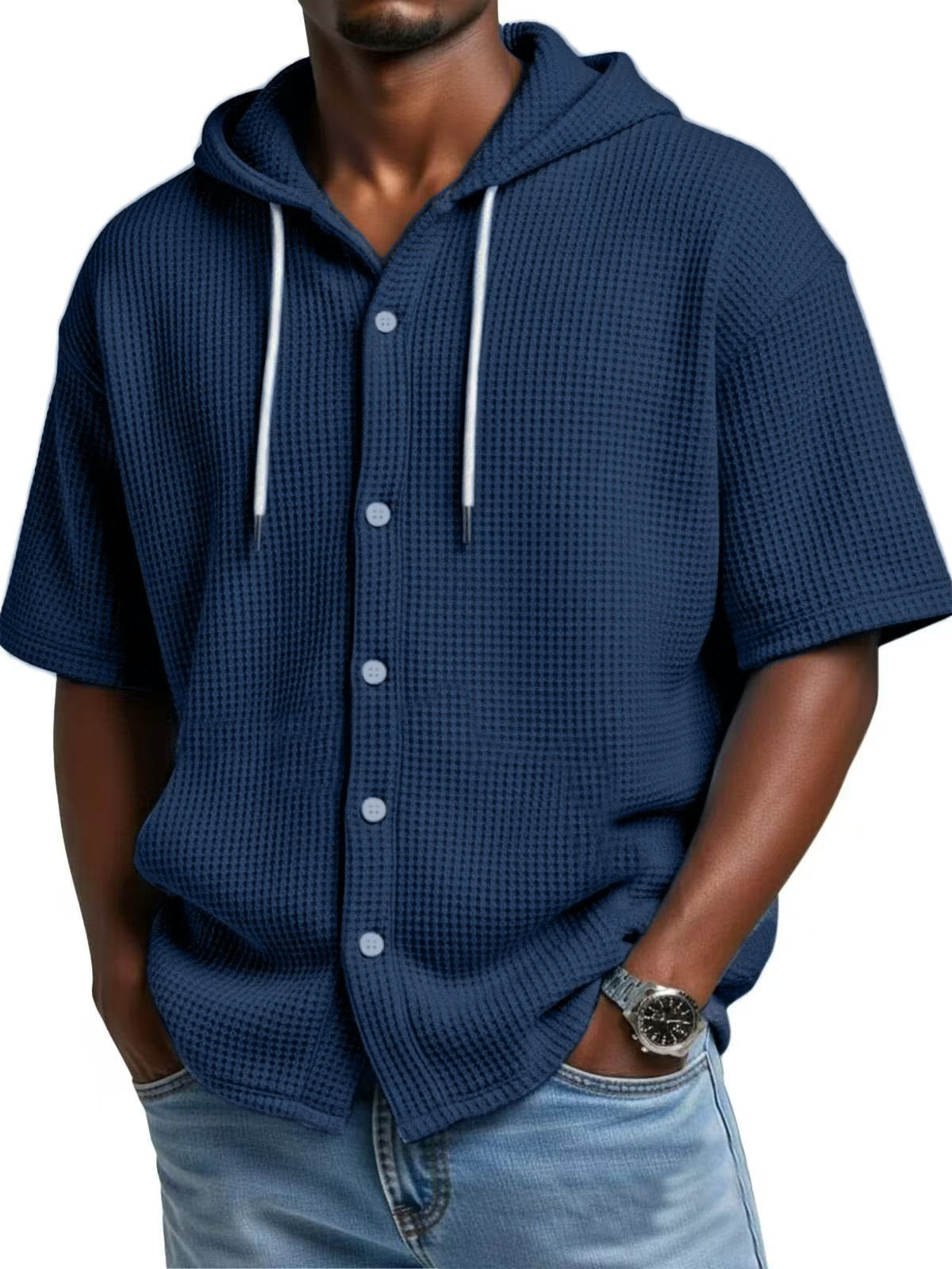 S-5XL Men's Hooded Loose Cardigan Short Sleeve T-shirt