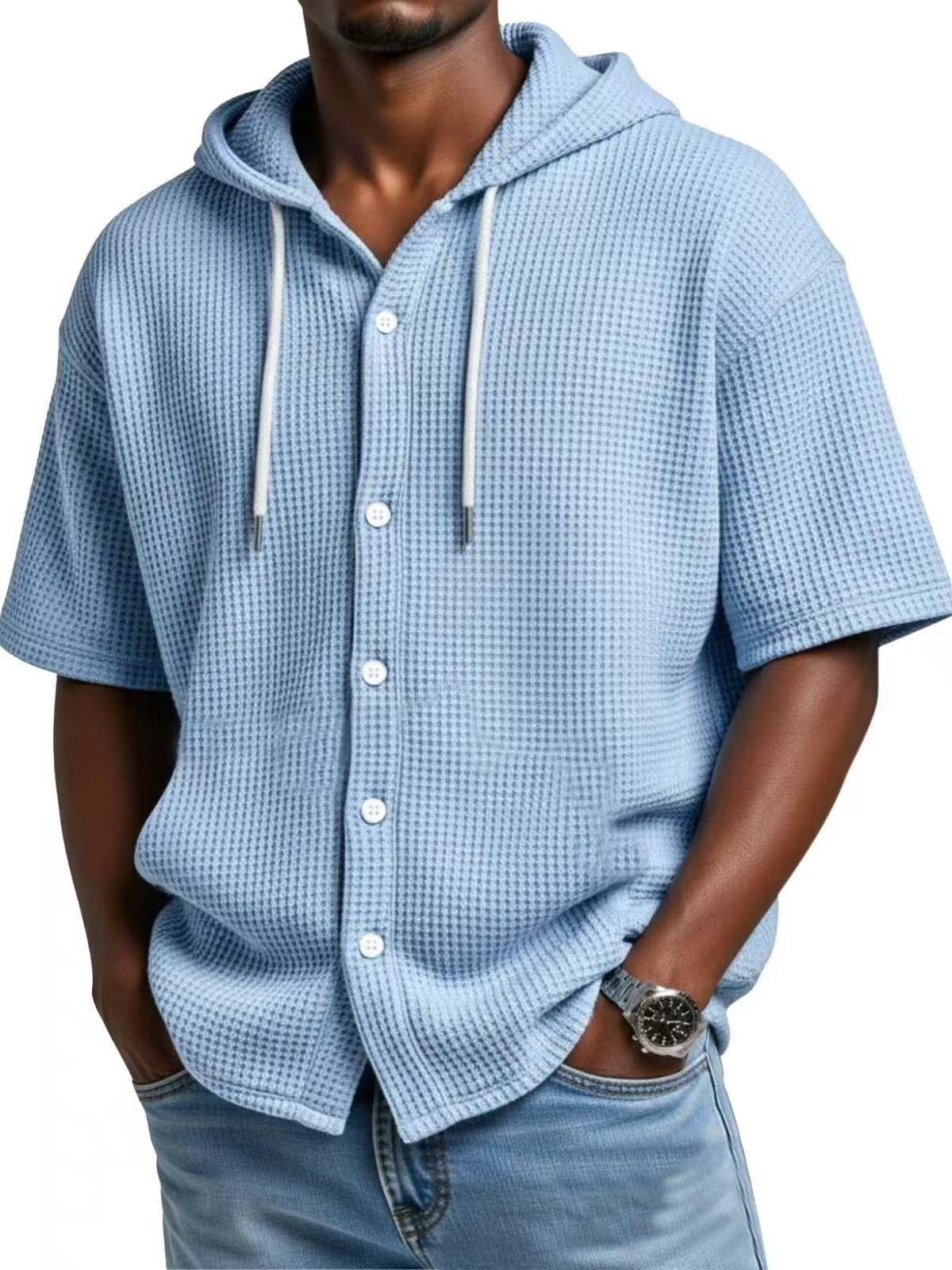 S-5XL Men's Hooded Loose Cardigan Short Sleeve T-shirt