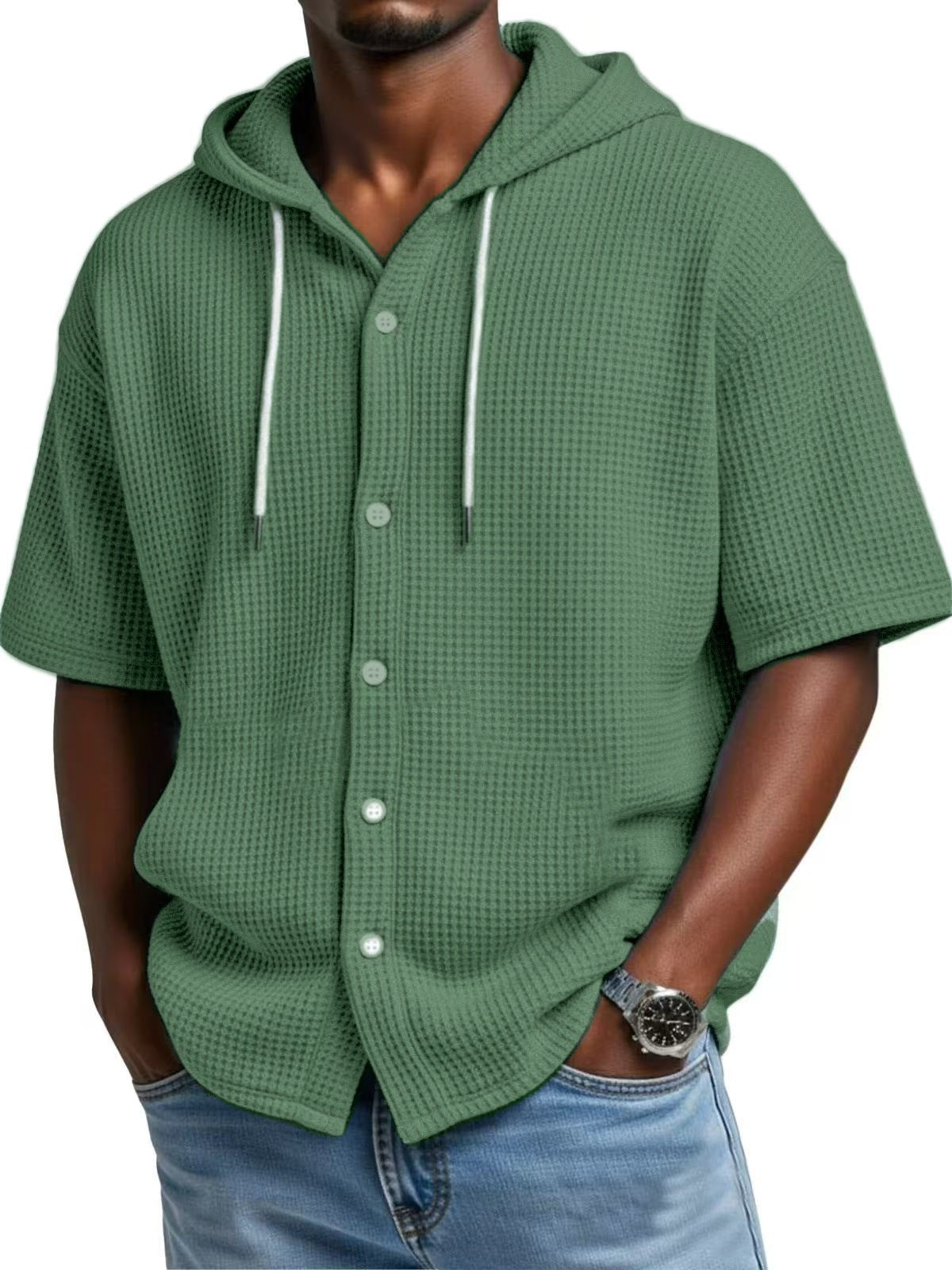 S-5XL Men's Hooded Loose Cardigan Short Sleeve T-shirt