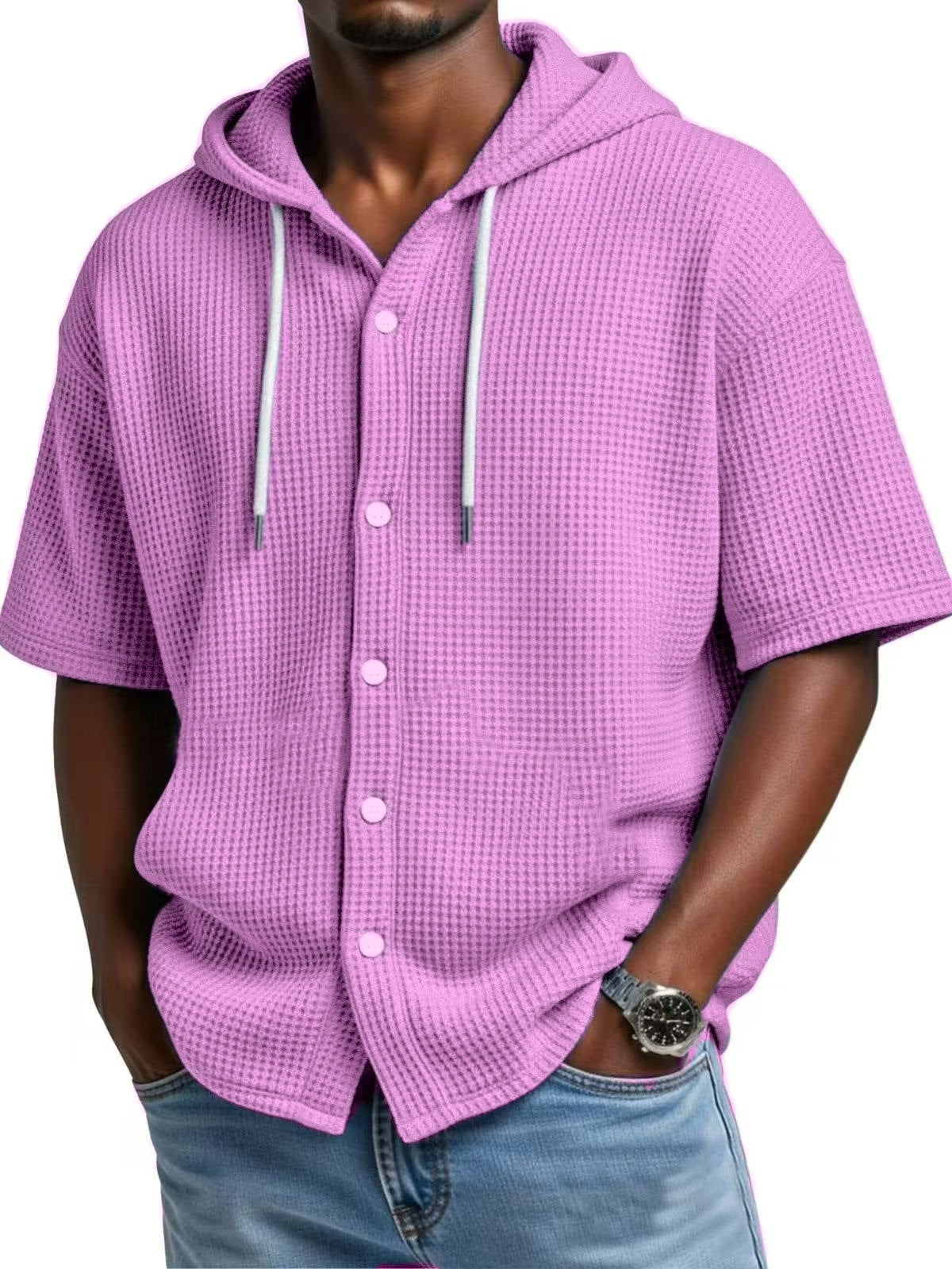 S-5XL Men's Hooded Loose Cardigan Short Sleeve T-shirt