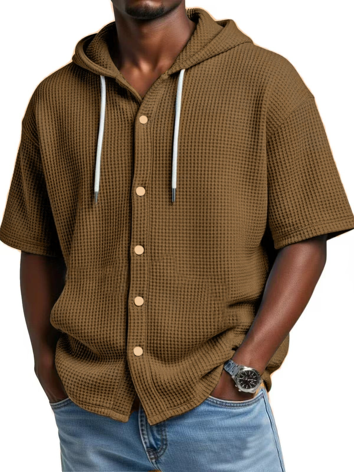 S-5XL Men's Hooded Loose Cardigan Short Sleeve T-shirt