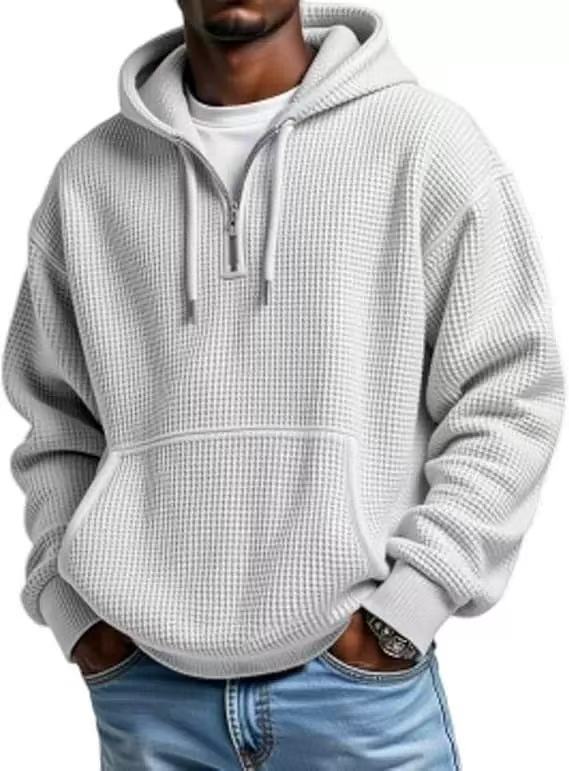 S-5XL Waffley Solid Color Long Sleeve Hooded Sweat