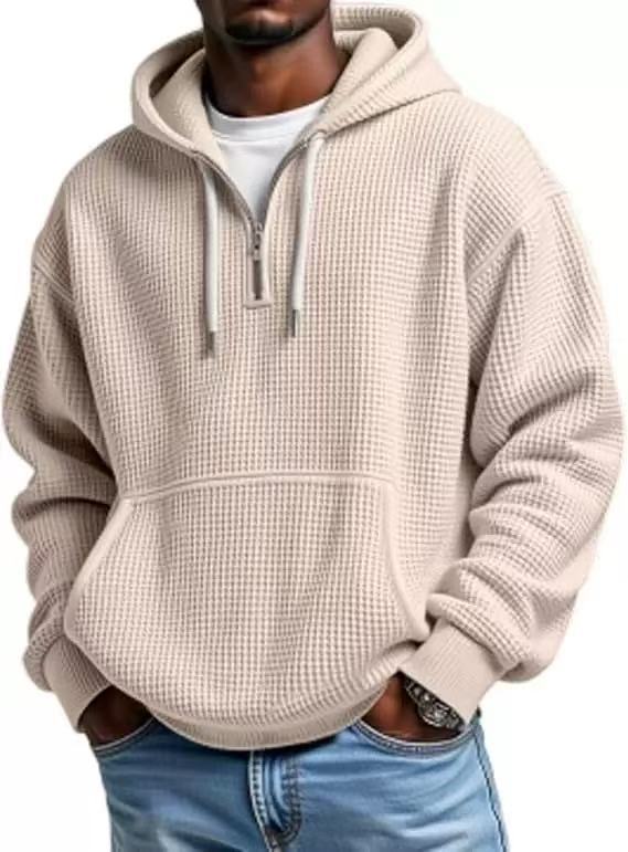 S-5XL Waffley Solid Color Long Sleeve Hooded Sweat