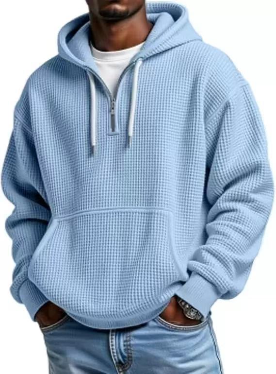 S-5XL Waffley Solid Color Long Sleeve Hooded Sweat