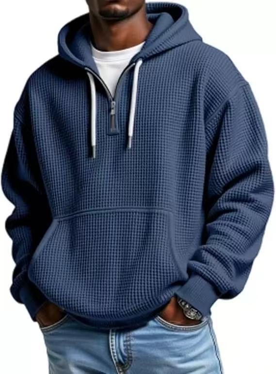 S-5XL Waffley Solid Color Long Sleeve Hooded Sweat
