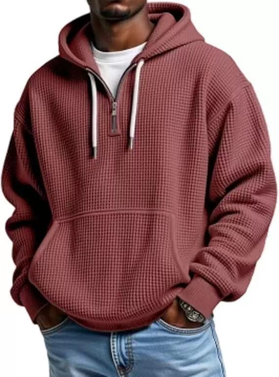 S-5XL Waffley Solid Color Long Sleeve Hooded Sweat
