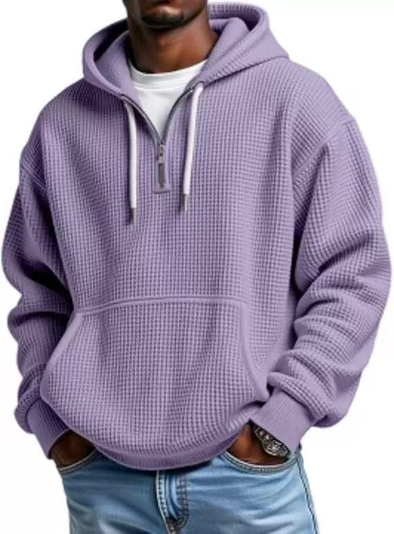 S-5XL Waffley Solid Color Long Sleeve Hooded Sweat