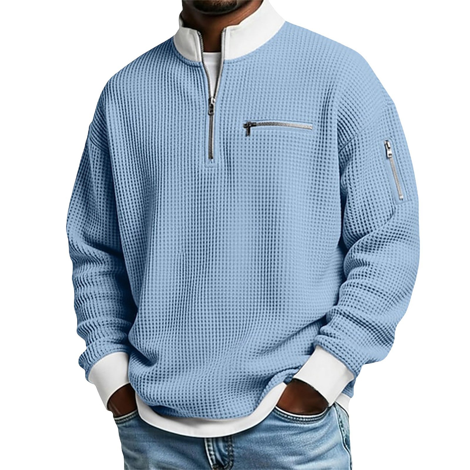 S-5xl Stand Collar Contrast Zip Sweater