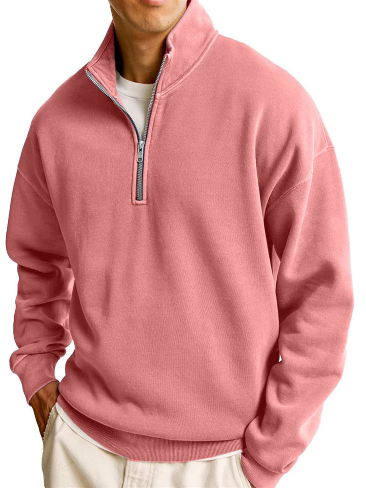 S-5XL Men's Casual Half Zipper Stand Collar Long Sleeve Sweater