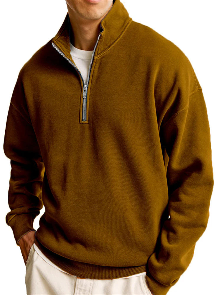 S-5XL Men's Casual Half Zipper Stand Collar Long Sleeve Sweater