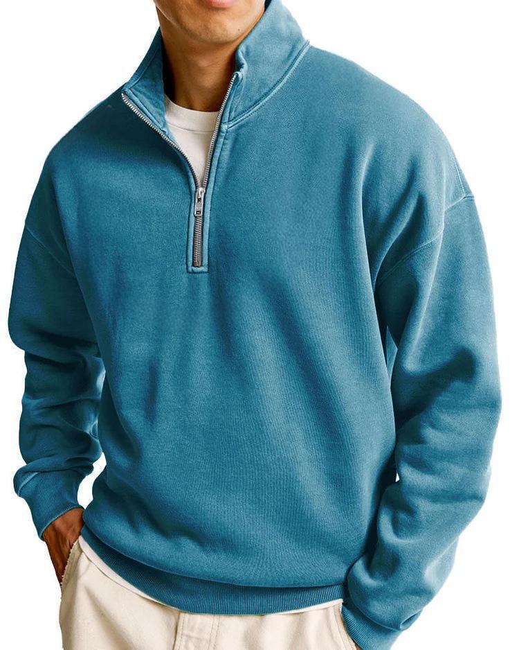 S-5XL Men's Casual Half Zipper Stand Collar Long Sleeve Sweater