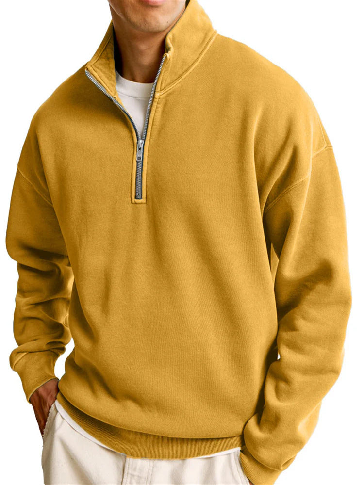 S-5XL Men's Casual Half Zipper Stand Collar Long Sleeve Sweater