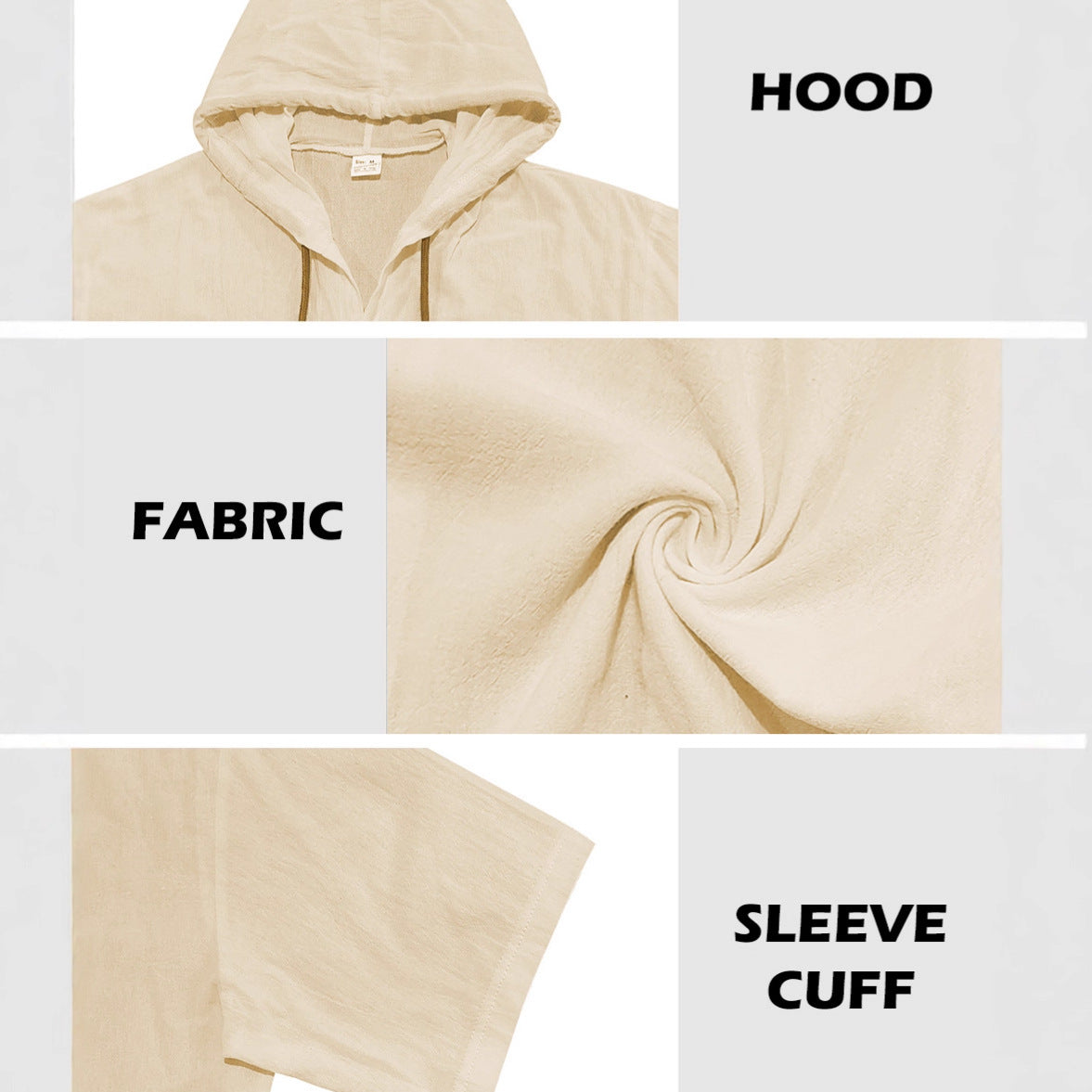 S-3XL Hooded Cotton Linen Long Sleeve Shirt Trousers Set