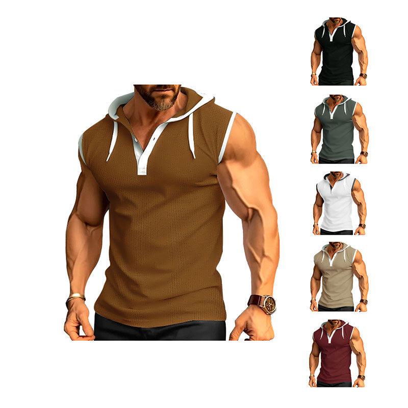 S-3XL Men's Vest Heavy Hooded Sleeveless T-Shirt