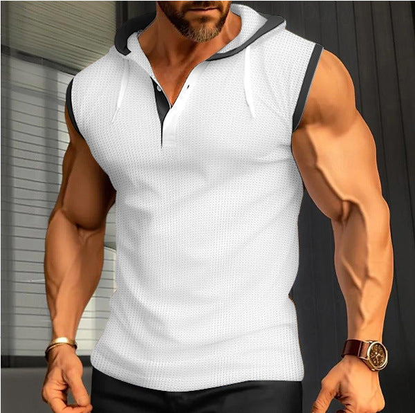 S-3XL Men's Vest Heavy Hooded Sleeveless T-Shirt
