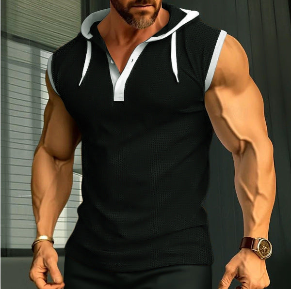 S-3XL Men's Vest Heavy Hooded Sleeveless T-Shirt