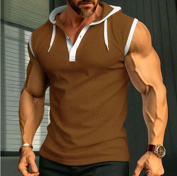 S-3XL Men's Vest Heavy Hooded Sleeveless T-Shirt