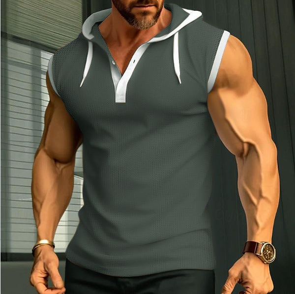 S-3XL Men's Vest Heavy Hooded Sleeveless T-Shirt