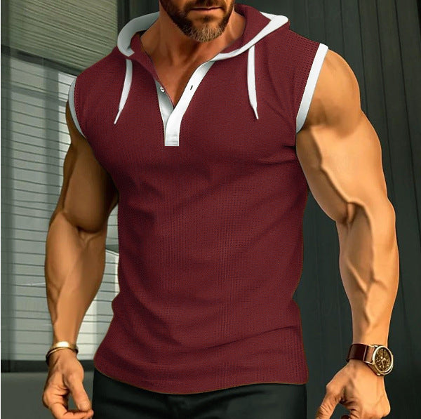 S-3XL Men's Vest Heavy Hooded Sleeveless T-Shirt