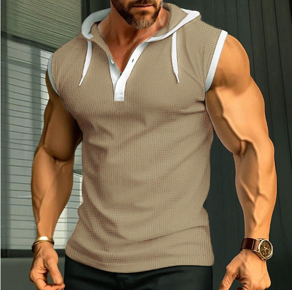 S-3XL Men's Vest Heavy Hooded Sleeveless T-Shirt