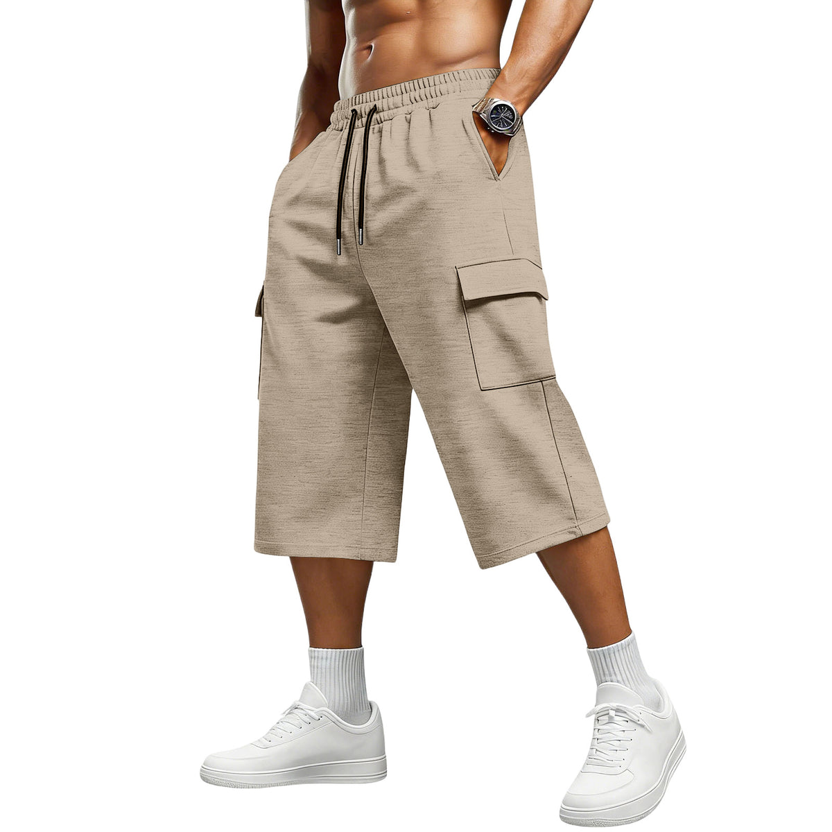 S-3XL Jacquard Drawstring Cropped Pants