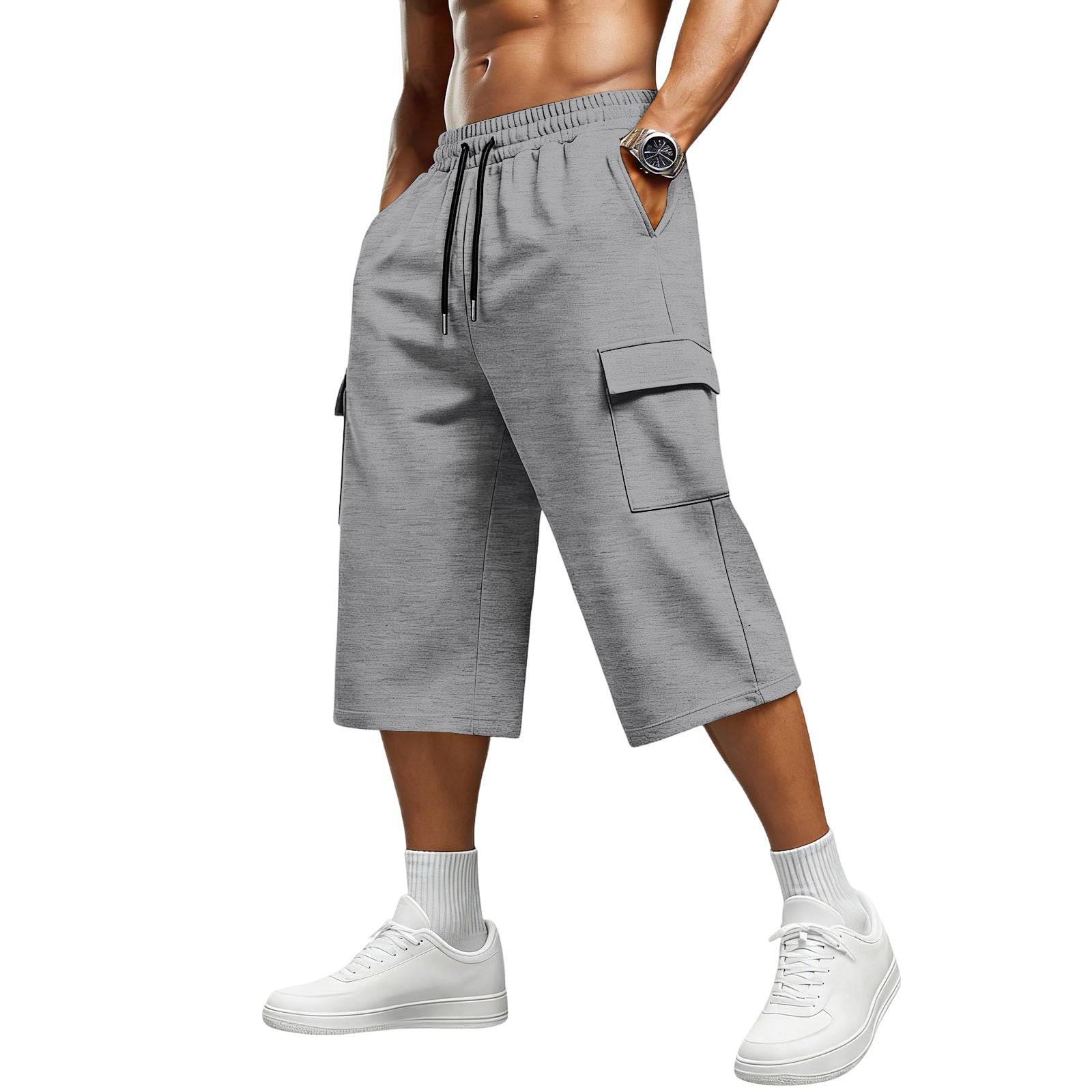 S-3XL Jacquard Drawstring Cropped Pants