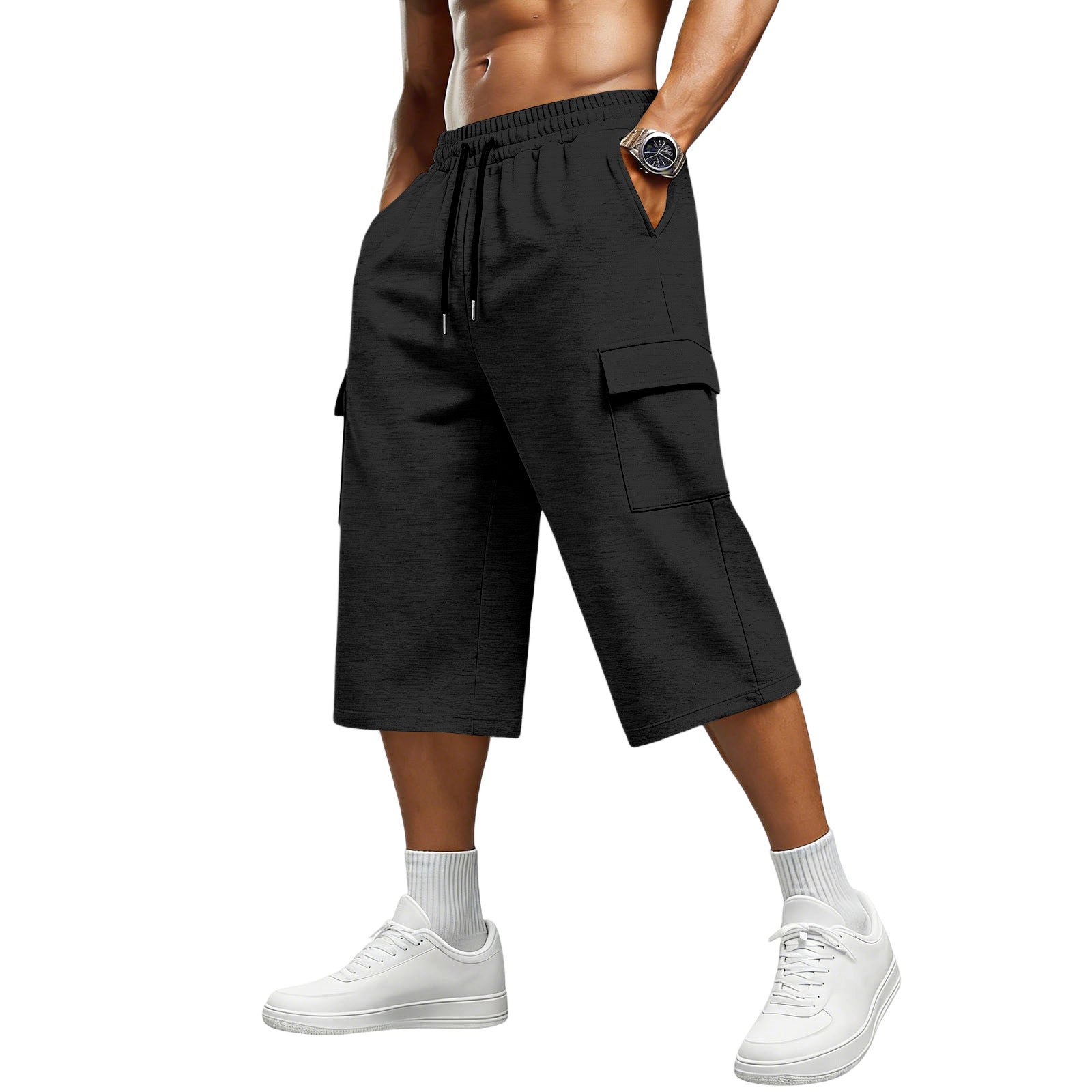 S-3XL Jacquard Drawstring Cropped Pants