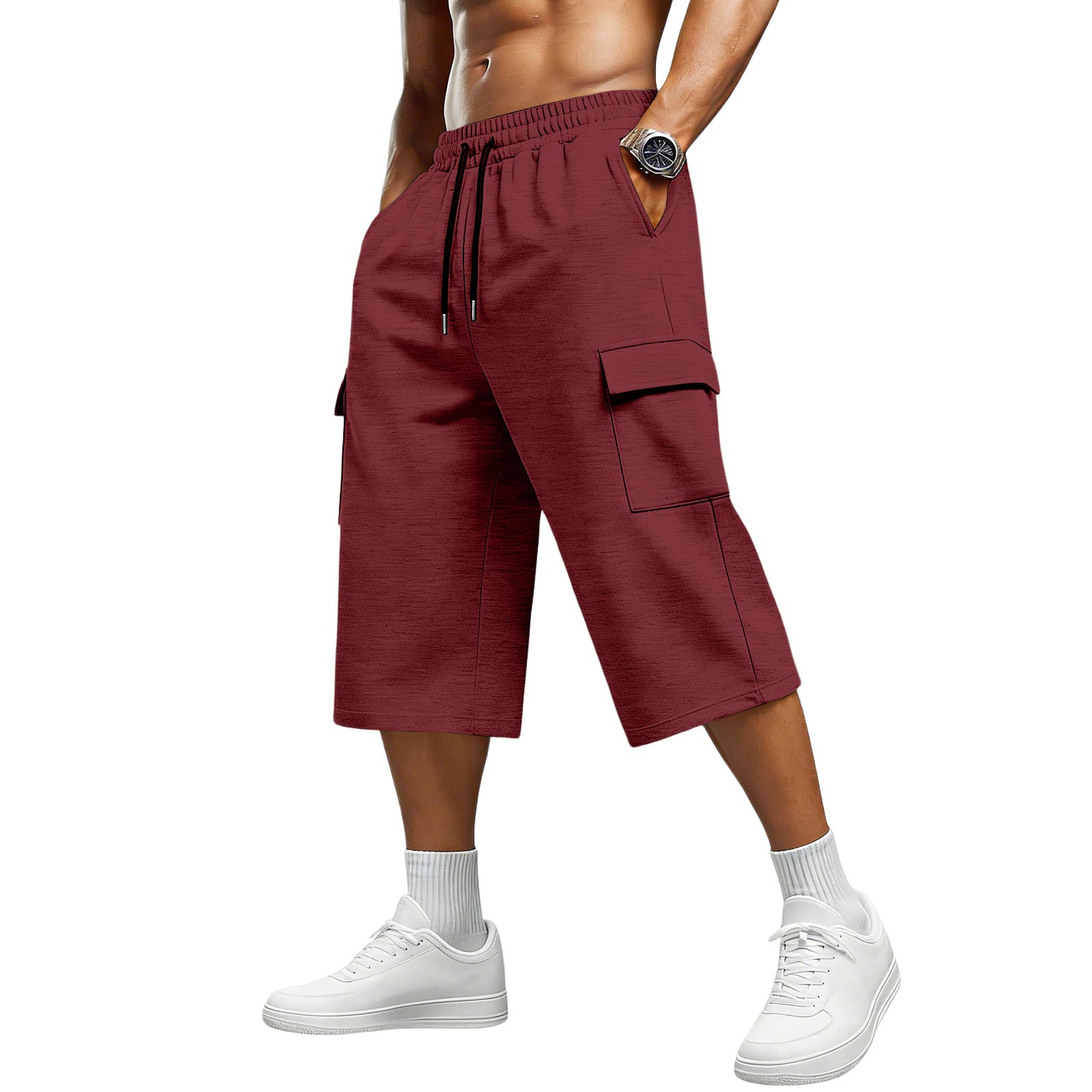 S-3XL Jacquard Drawstring Cropped Pants