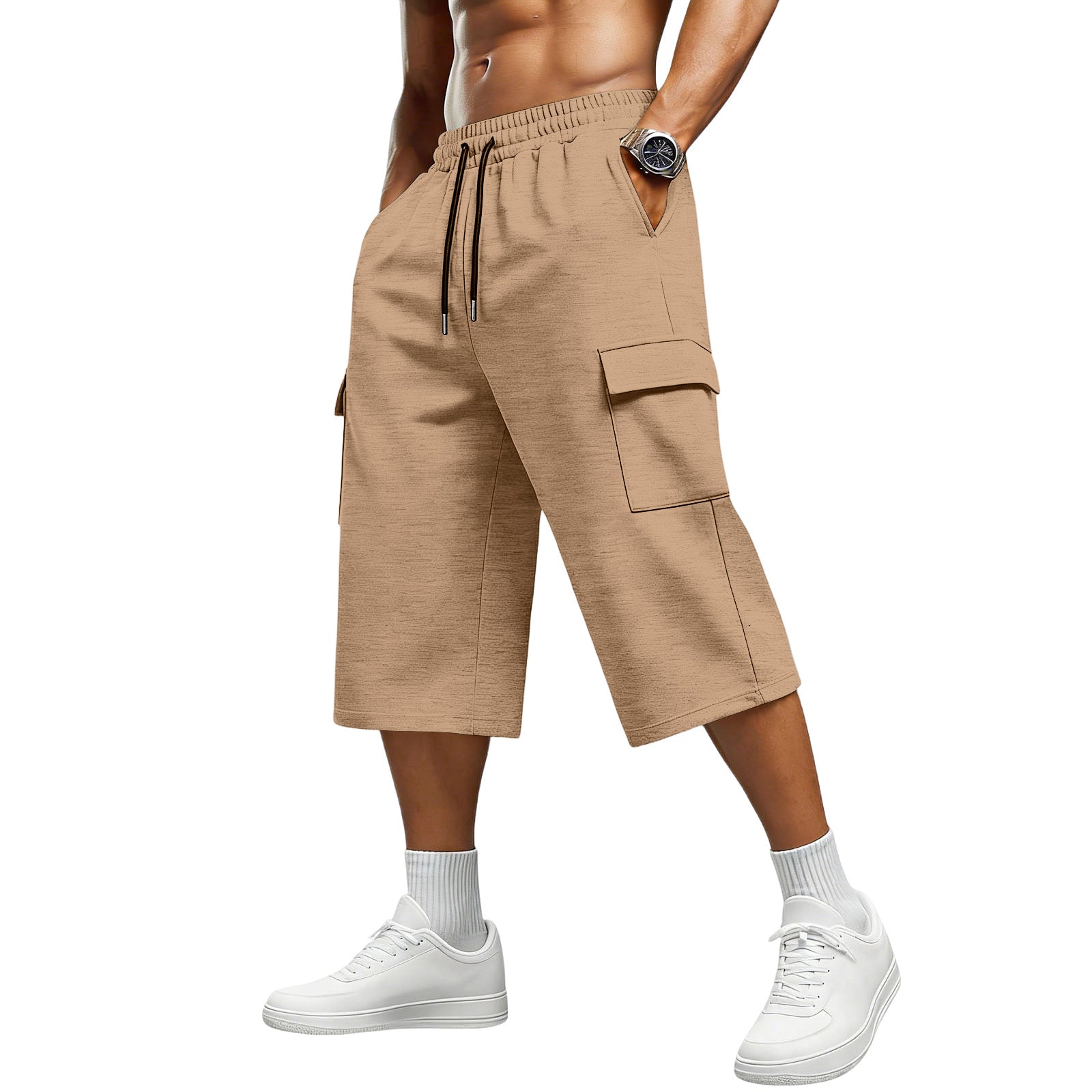 S-3XL Jacquard Drawstring Cropped Pants