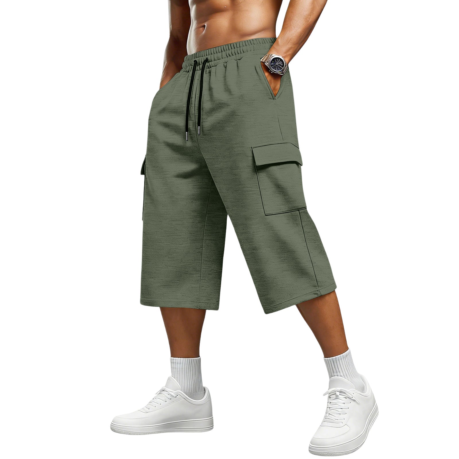 S-3XL Jacquard Drawstring Cropped Pants