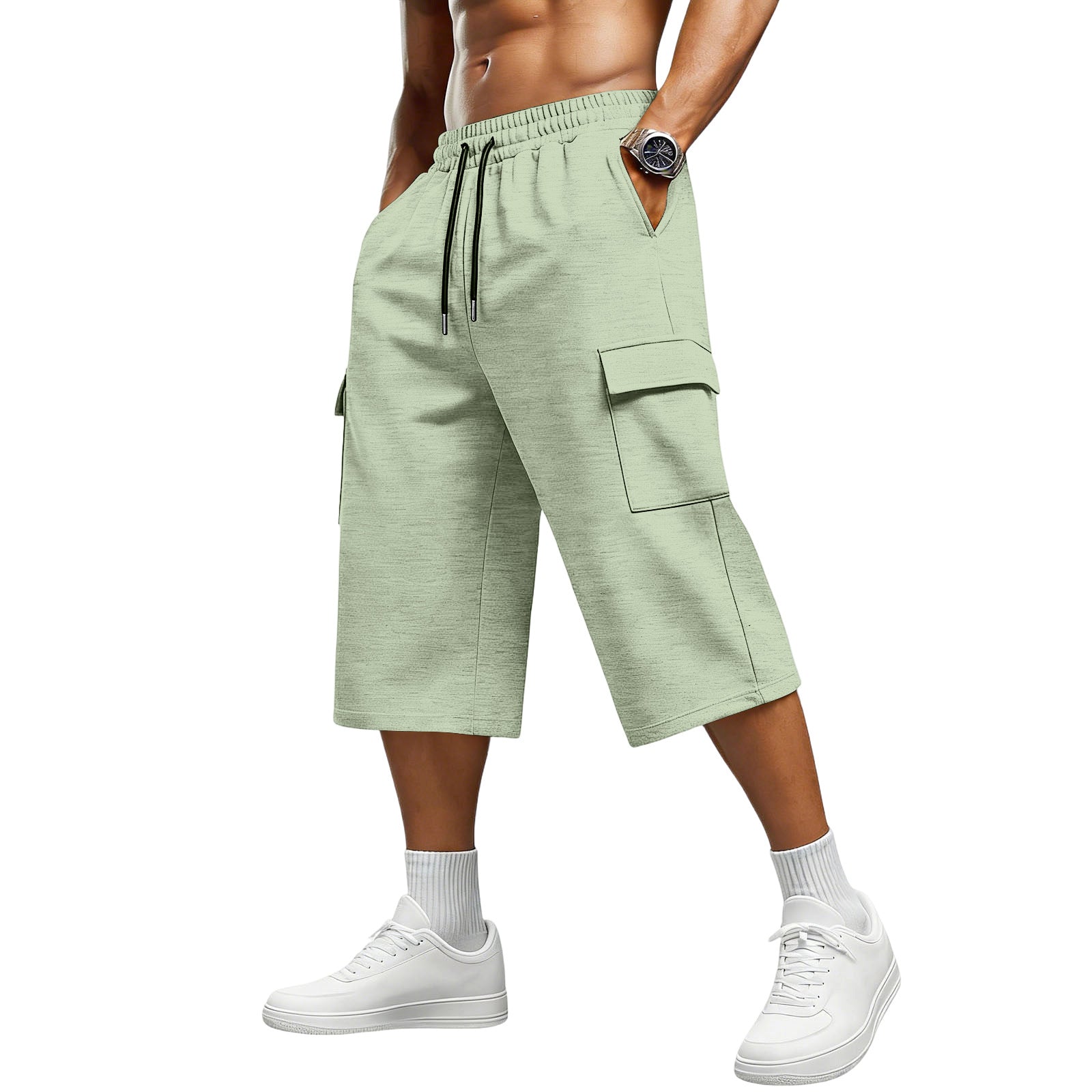 S-3XL Jacquard Drawstring Cropped Pants